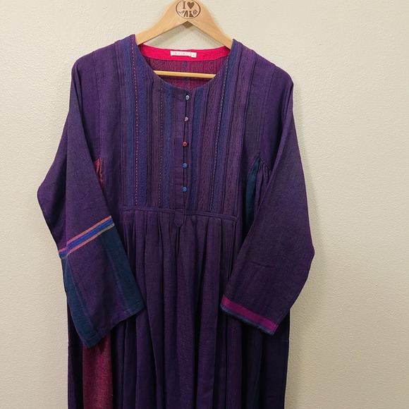Injiri Wool Dress Handwoven Embroidered Folk Tunic Pink Purple Ethnic Boho Sz S - Picture 4 of 16